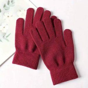 New Burgandy Warm Cozy Knit Thermal Lined Gloves Autumn Winter Cold Weather